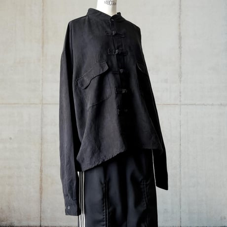 "Remake" Fake Suede China Shirt (color : black)