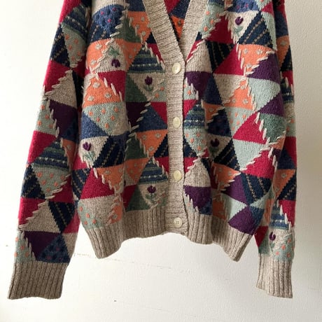 90's Eddie Bauer Patchwork Design Knit Cardigan
