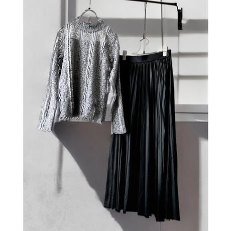 Gray Color Lace Design Mock Neck Blouse