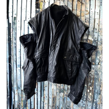 90's 2 way Design Zip-up Leather JKT (made in Germany)