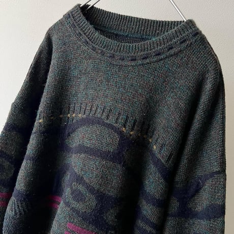 90's Euro Geometric&3d Knit Sweater