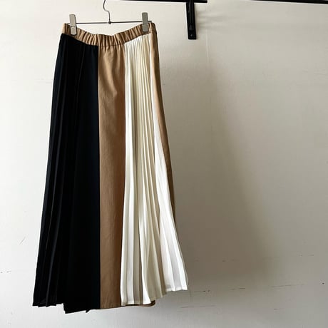 Tri-color Switch Design Pleats Long Skirt
