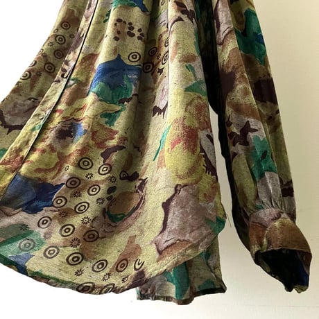 Euro 80-90's Art Pattern Gather Shirt