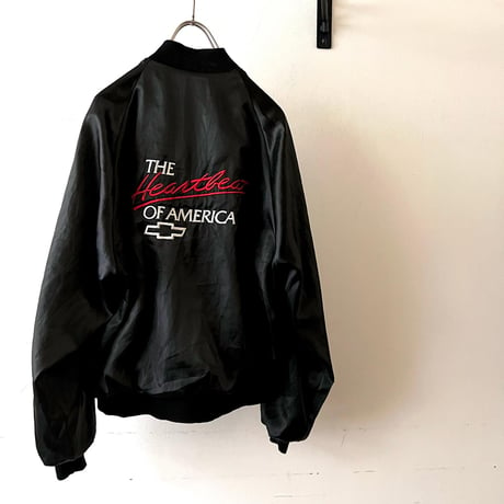 90's Chevrolet Heartbeat of America Embroidery Logo Satin JKT (made in USA)