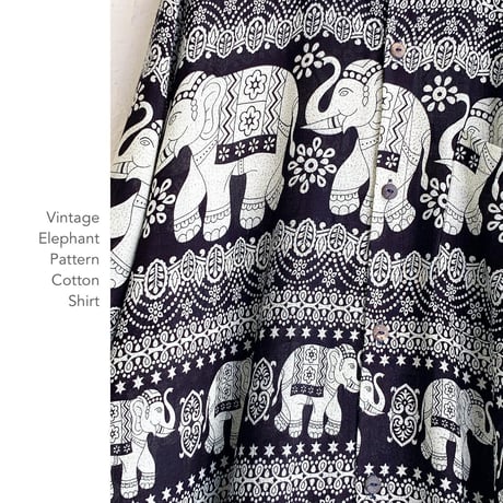 Vintage Elephant Pattern Cottonガーゼシャツ