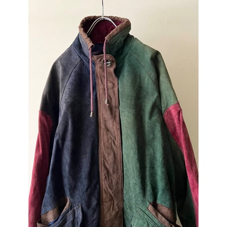90's Crazy Pattern Suede Leather Zip-up JKT
