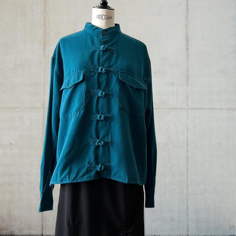 "Remake" Fake Suede China Shirt (color : Turquoise Green)