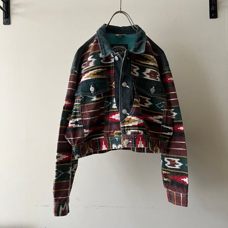 Vintage Native Pattern Short Denim JKT