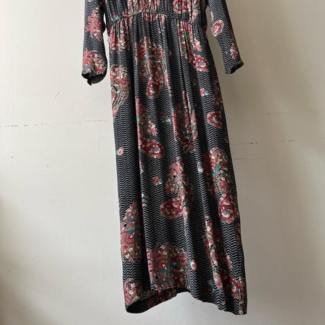 Vintage Botanical Pattern Big Collar Long Dress