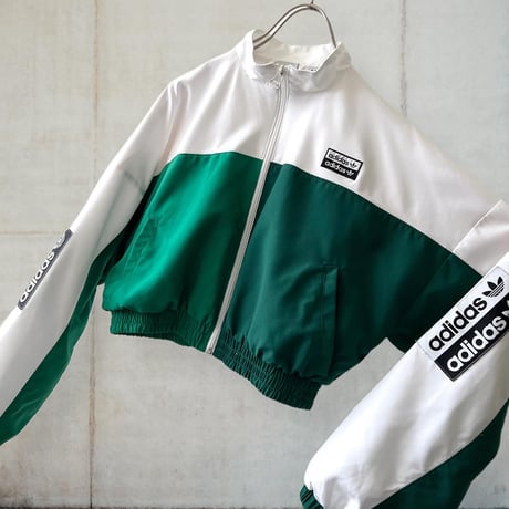 adidas originals Short Nylon Track Top (color : white/green)