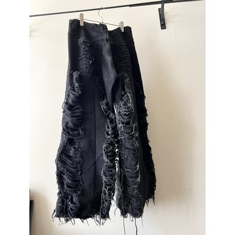 ︎ " rebuild " Black Denim Grunge Wide Flare Pants