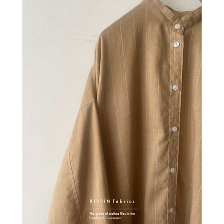【即納品】シャツワンピース/リネン&ポリエステル/オーカーストライプ