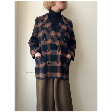 Plaid Pattern Melton Wool Big JKT Coat