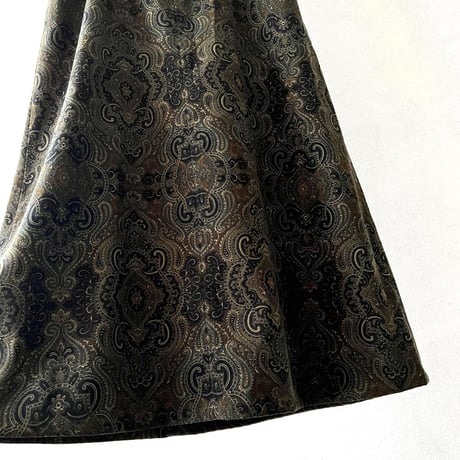 Vintage Paisley Pattern Fake Suede Long Flare Skirt