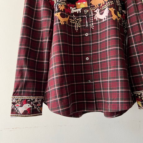 Paul & Joe Paris Embroidery Animal  Design Check Pattern Shirt