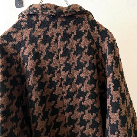 US Vintage Houndstooth Pattern Wool Long Coat