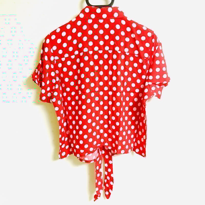 USA直輸入】DISNEY ミニーマウス 赤白 ドット柄 タイ フロント 半袖