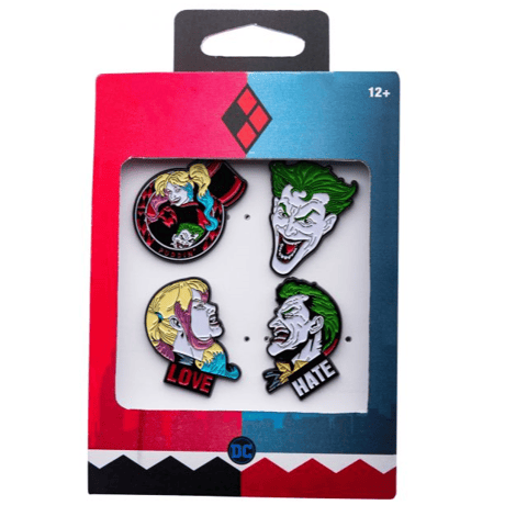 【USA直輸入】DC　ジョーカー ＆ ハーレークイーン　フェイス　エナメル　ラペル ピン　4個セット　ピンズ　DCコミックス　ピンバッジ　ハーレイ　プリンちゃん