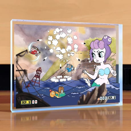 【USA直輸入】カップヘッド　Cuphead　アクリル ブロック キューブ　アートボード 　ゲーム画面　アートヴィジョン　ボス　債務者