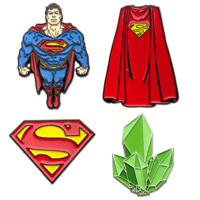 【USA直輸入】DC　スーパーマン　全身 ＆ マント ＆ クリプトナイト ＆ ロゴ 　エナメル　ラペル ピン　4個セット　ピンズ　DCコミックス　ピンバッジ　Superman