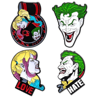 【USA直輸入】DC　ジョーカー ＆ ハーレークイーン　フェイス　エナメル　ラペル ピン　4個セット　ピンズ　DCコミックス　ピンバッジ　ハーレイ　プリンちゃん