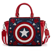 【USA直輸入】 ラウンジフライ　アベンジャーズ　キャプテンアメリカ　80周年　デニム地　バッグ　マーベル　LOUNGEFLY　MARVEL　ショルダーバッグ  ハンドバッグ