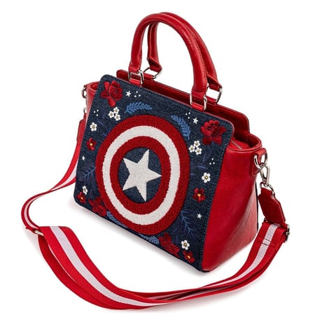 【USA直輸入】 ラウンジフライ　アベンジャーズ　キャプテンアメリカ　80周年　デニム地　バッグ　マーベル　LOUNGEFLY　MARVEL　ショルダーバッグ  ハンドバッグ