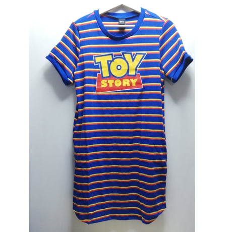 【USA直輸入】DISNEY　トイストーリー　ストライプ　Toy Story　ロゴ　ロングTシャツ　ワンピース　ディズニー　ピクサー　ウッディ　バズ　Tシャツ
