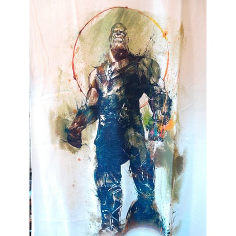 【USA直輸入】MARVEL　アベンジャーズ　インフィニティウォー　サノス　スケッチ　ホワイト　スプラッター　Tシャツ　Sサイズ　ガントレット　マーベル