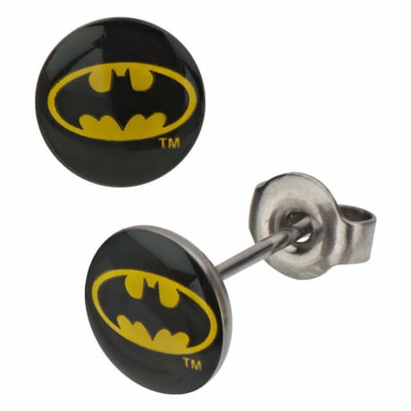 【ＵＳＡ直輸入】DCコミックス　バットマン　ロゴ　丸形　ピアス　アクセサリー　イヤリング　DC　ジャスティスリーグ