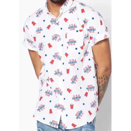 【USA直輸入】USA　ドリンキングチーム　　ボタンダウンシャツ　シャツ　半袖 　 USA drinking team