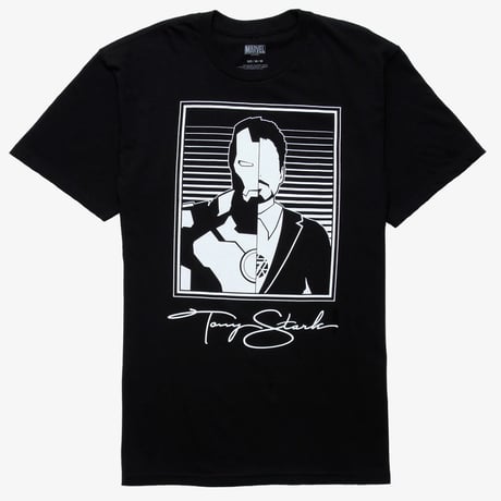 【USA直輸入】MARVEL　アイアンマン ＆ トニースターク　スプリット　Tシャツ　 TONY STARK の サイン柄　アパレル　マーベル　アベンジャーズ 　トニー スターク