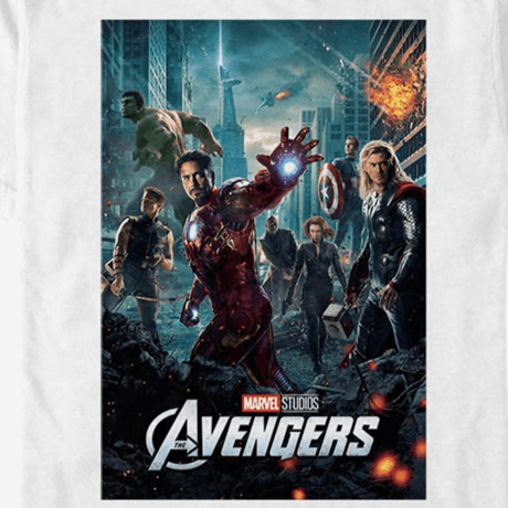 【USA直輸入】MARVEL　アベンジャーズ　ポスター　白地　Ｔシャツ　マーベル　映画　MCU　アイアンマン　ソー　ローニン　ブラックウィドウ