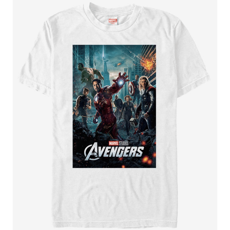 USA直輸入】MARVEL アベンジャーズ ポスター 白地 Tシャツ USA直輸入】MARVEL アベンジャーズ ポスター 白地 Tシャツ
