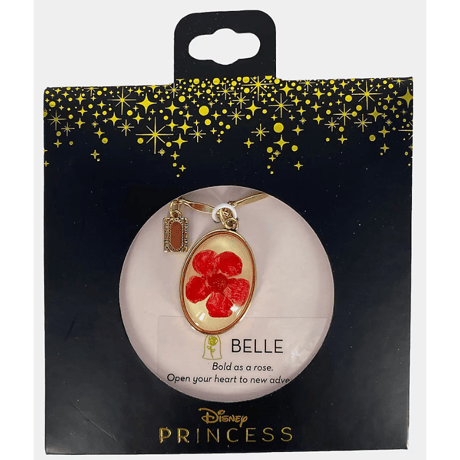 【USA直輸入】DISNEY　美女と野獣　ベル　本 ＆ レッド ドライフラワー　ペンダント　ネックレス　ディズニー　アクセサリー　プリンセス　ドレス
