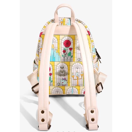 【USA直輸入】DISNEY　美女と野獣　ステンドグラス　窓　バックパック　リュック　ディズニー　ラウンジフライ　loungefly 　ベル　プリンセス　ビースト