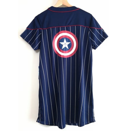【USA直輸入】MARVEL　キャプテンアメリカ　ベースボール　Tシャツ　ワンピース　アベンジャーズ　マーベル 　ドレス　盾　スカート　キャプテン　アメリカ