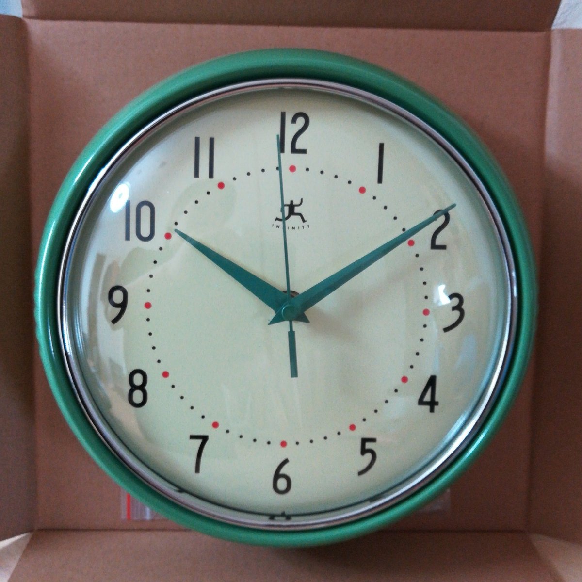 【USA直輸入】インフィニティ　インストルメント　レトロ　丸形　グリーン　掛け時計　壁掛け　時計　インテリア