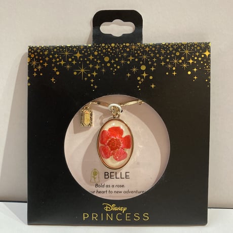 【USA直輸入】DISNEY　美女と野獣　ベル　本 ＆ レッド ドライフラワー　ペンダント　ネックレス　ディズニー　アクセサリー　プリンセス　ドレス