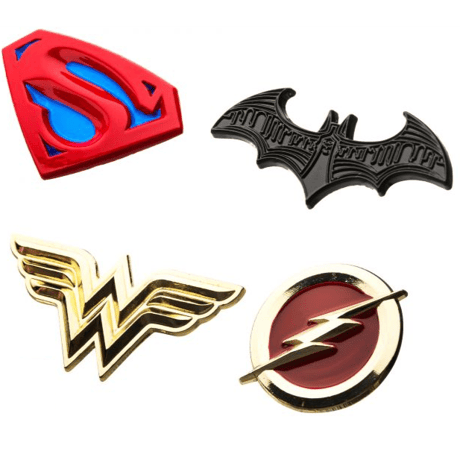 【USA直輸入】DC　ジャスティスリーグ　スーパーマン ＆ バットマン ＆ ワンダーウーマン ＆ フラッシュ 　ロゴ　エナメル　ラペル ピン　4個セット　ピンズ　DCコミックス　ピンバッジ　マーク