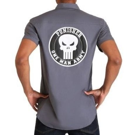 【USA直輸入】MARVEL　パニッシャー　Punisher　ワークシャツ　マーベル　ワーキング　シャツ  半袖　開襟シャツ