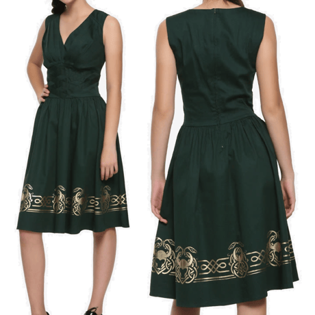 【USA直輸入】MARVEL　ロキ　ワンピース　グリーン ＆ ゴールド　ドレス　マーベル　マイティ　ソー　THOR　LOKI　ヘルメット　ロゴ　アベンジャーズ 
