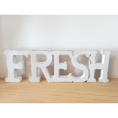 【USA直輸入】ウォールデコ　木製　フレッシュ　ホワイトウォッシュ　 Fresh　看板
