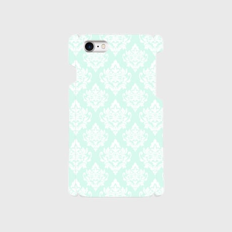 名入れオプション可♡スマフォケース ミントグリーンのアラベスク柄・♪対応機種多数あり