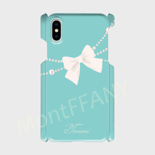 名入れ可！ティファニーブルーのパールリボンフラッグ柄♡スマホケース