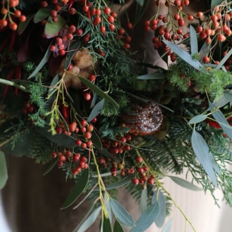 ウヴルのクリスマスリース　定番サイズ（赤×茶×緑）