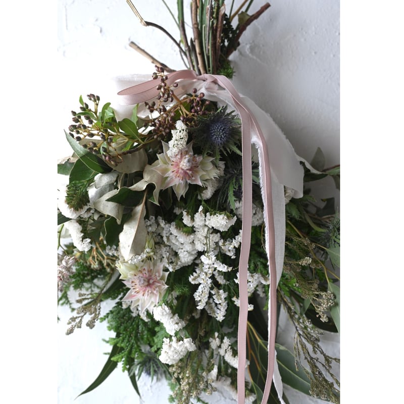 白いリボンのスワッグ（壁飾り）小サイズ | oeuvre