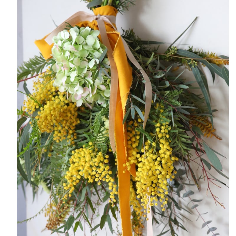 期間限定＞ミモザと紫陽花のスワッグ（定番サイズ） | oeuvre