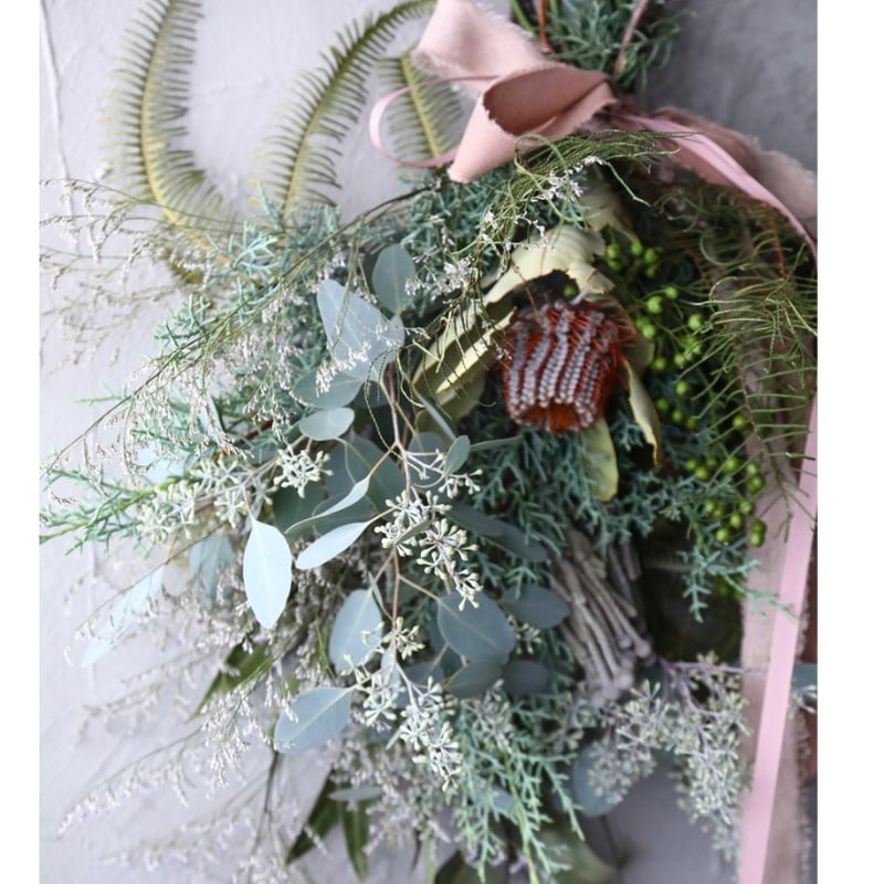 3種リボンとグリーンのスワッグ（壁掛け）小サイズ | oeuvre 