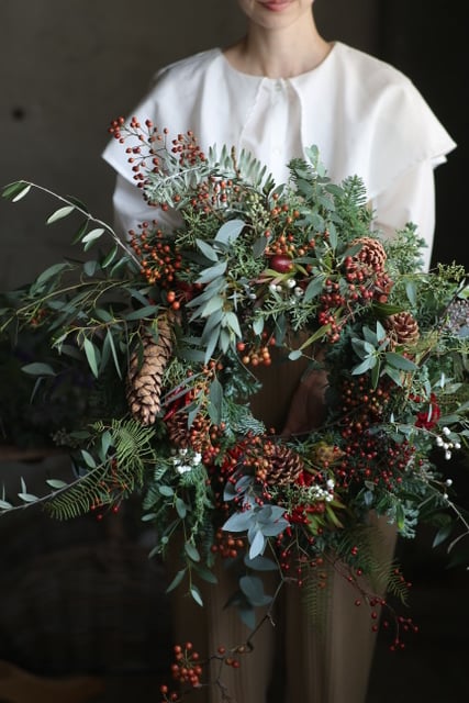 ウヴルのクリスマスリース2023 大サイズ（赤×茶×緑） | oeuvre